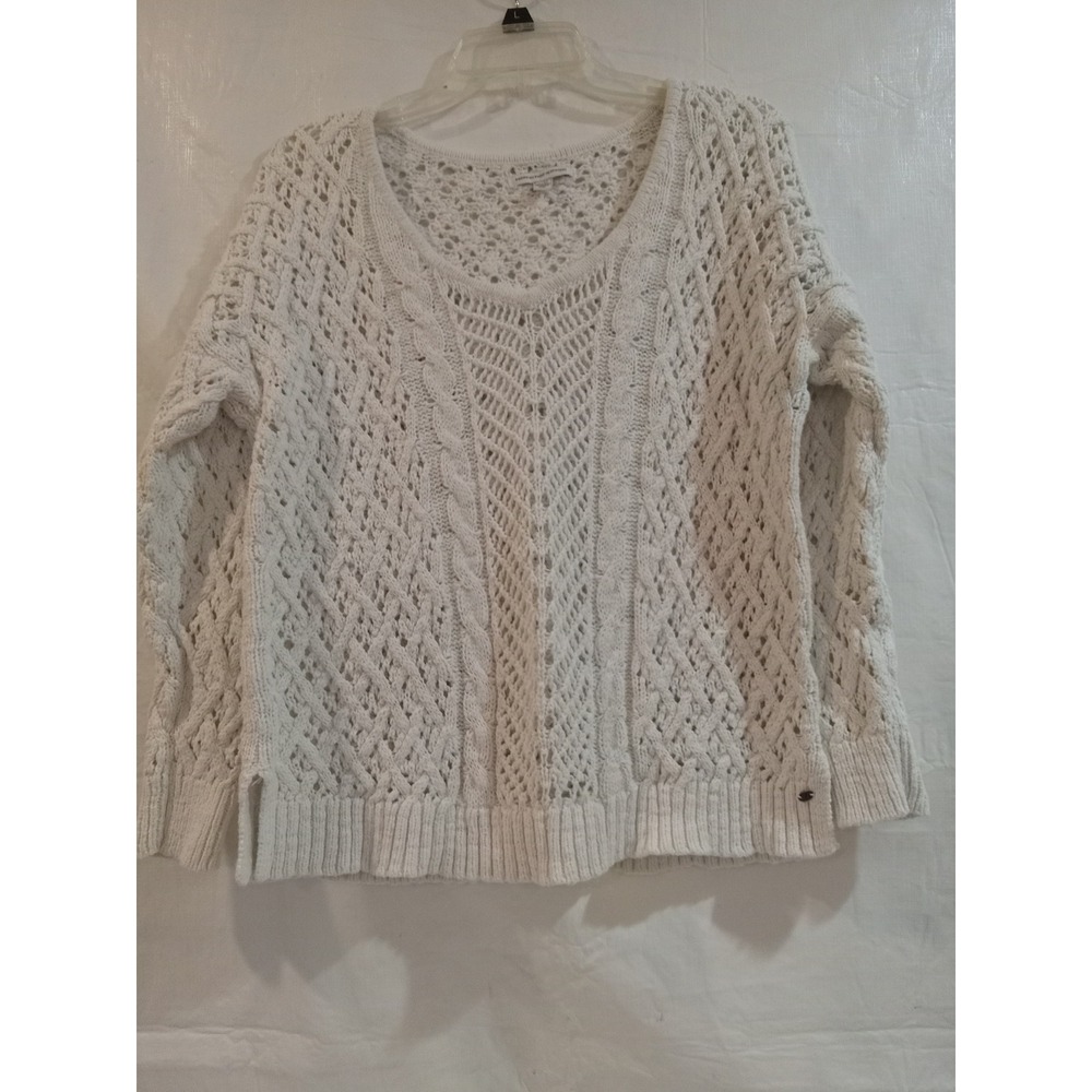 American Eagle Outfitters Cream Chunky Cable Knit Scoop Neck Sweater XL White